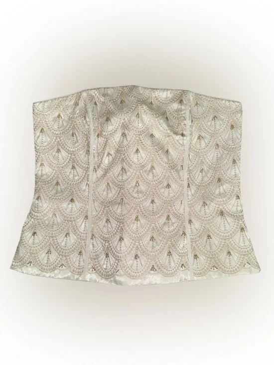 White House Black Market NWTC Ivory Corset, Gold Embroidery/Beads Sz 10