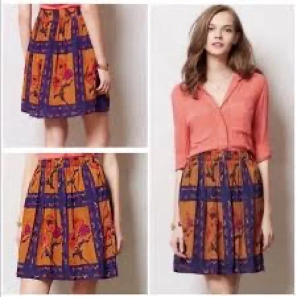 Maeve multicolor floral silk sequins mini Skirt stretch‎ waist Size large