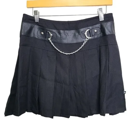 Royal Bones Daang Goodman Womens SZ M Black Mini Skirt‎ Chain Pleated Goth Punk