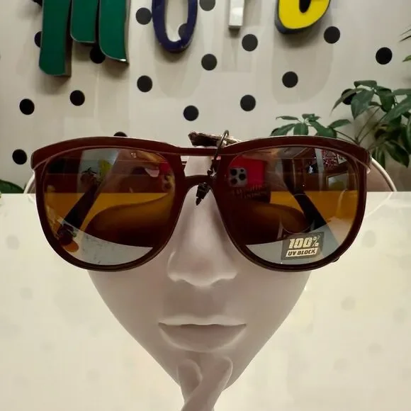 True Vintage 1979s / 1980s Brown Unisex Bullet Hole Aviator Sunglasses