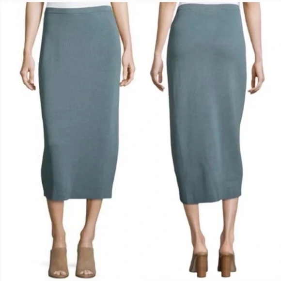 NWT Eileen Fisher Women's Silk Organic Cotton Midi Pencil Skirt Large