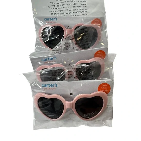 Set of 3 Carter's‎ Heart Sunglasses Fun in the Sun 100% UVA/UVB Protection Pink