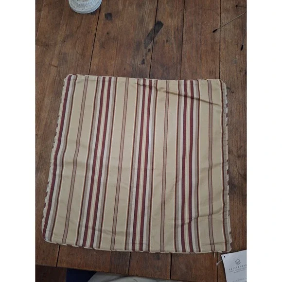 Pottery Barn Classic Stripe Pillow Cover 18x18 Tan Burgundy Gold Cotton NWT