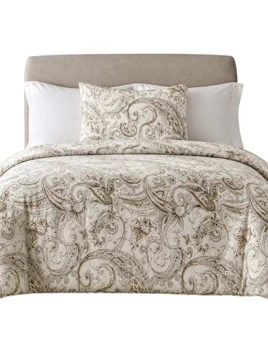 Pottery Barn Organic Cotton Paloma Paisley Duvet Cover + 1 Sham Ivory Beige Boho