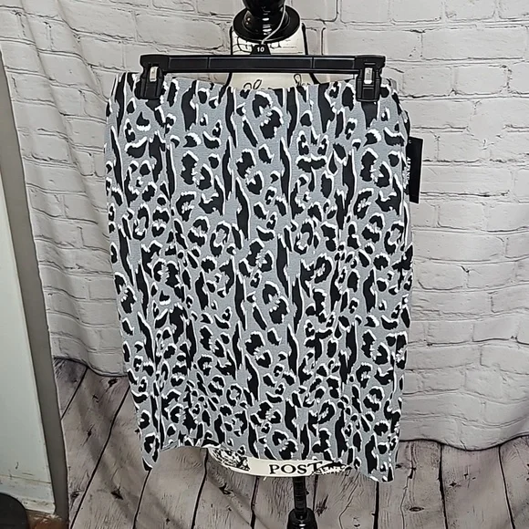 Alfani Modern Spice Grey/Black Leopard Print Stretch Pencil Skirt NWT Size 6