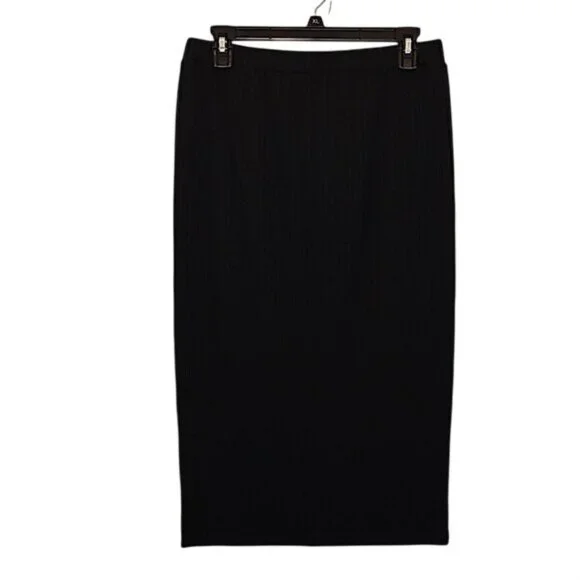 Avec Les Filles Ribbed Midi Skirt Medium New Black Designer Comfort Office