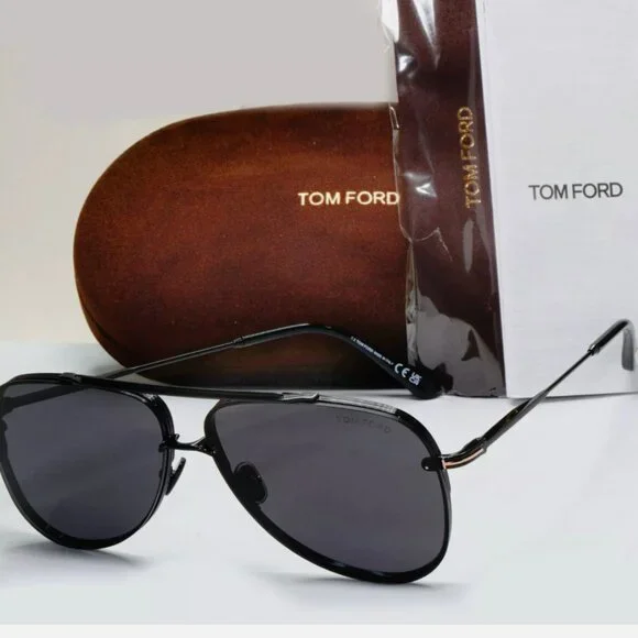 Tom Ford Sunglasses Black Glossy Metal Pilot 62mm