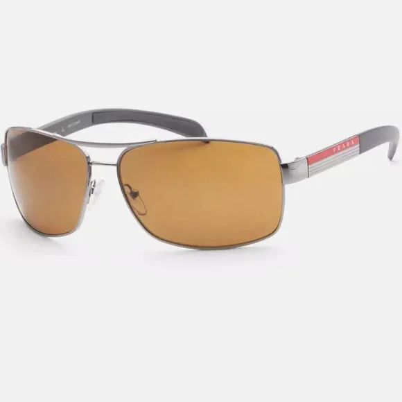 NEW Prada Sunglasses 65mm Gunmetal Polarized Brown Lens