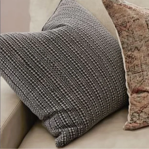 Pottery Barn Pillow Cover 24” Navy Gray Honeycomb Zipper Cotton Lined Euro