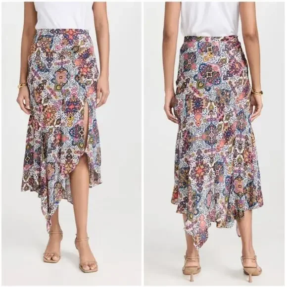 Veronica Beard Mac Midi Skirt Multicolor Asymmetric Hem Feminine, 12