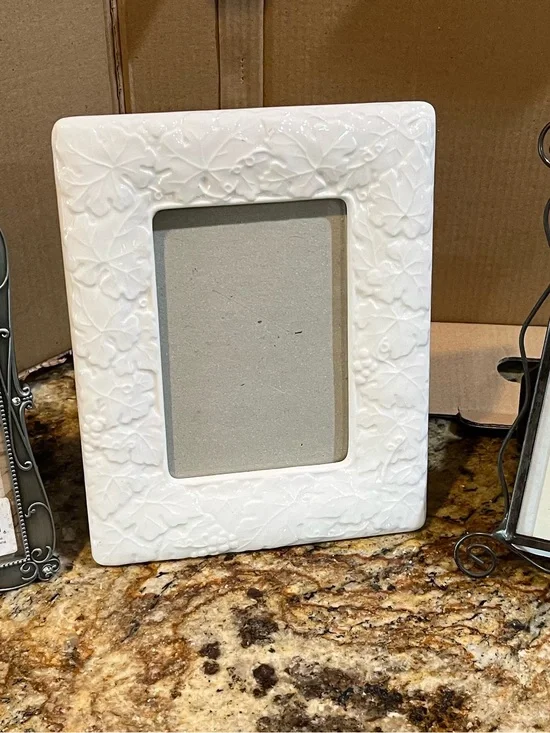 Set/Three Burnes Pewter, Terragrafies Ceramic & Pottery Barn Metal Photo Frames