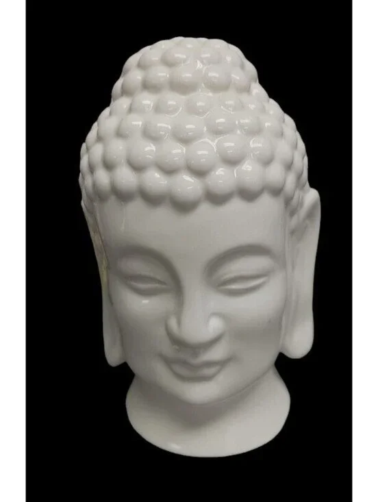 Buddha Head Night Light 7.25” Solid White Ceramic Electric Nightstand Table Lamp