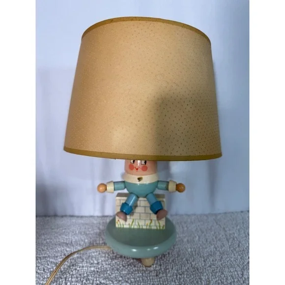 Vintage Humpty‎ Dumpty Wooden Table Lamp Nursery Decor Perforated Lampshade