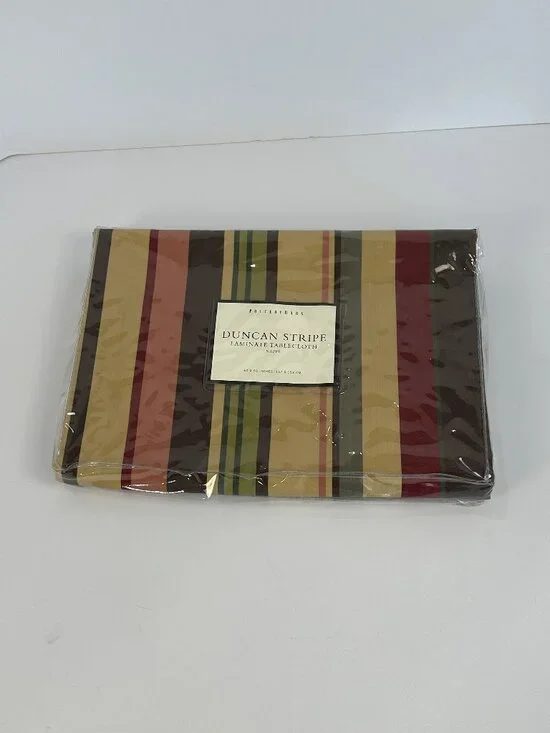 Pottery Barn Duncan Stripe Laminate Tablecloth NWT