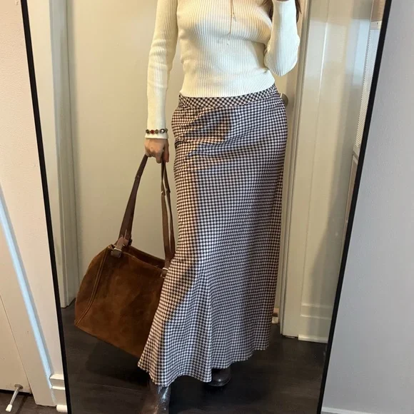 Anthropologie plaid chocolate brown maxi slip skirt xs