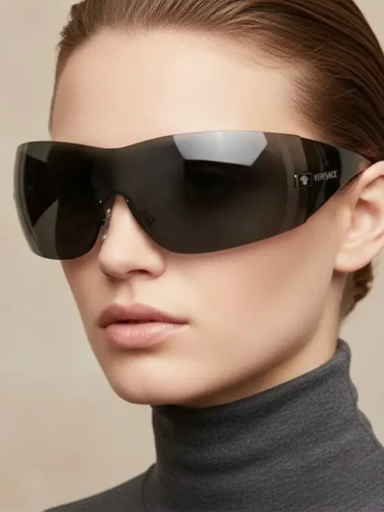 New Versace VE2054 100187 Oversized Shield Sunglasses in Black Authentic