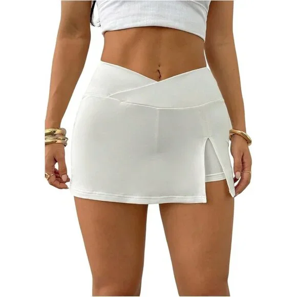 Women's Tennis Golf Mini Skirt Skorts Slit Bodycon Athletic Skort with Shorts Un