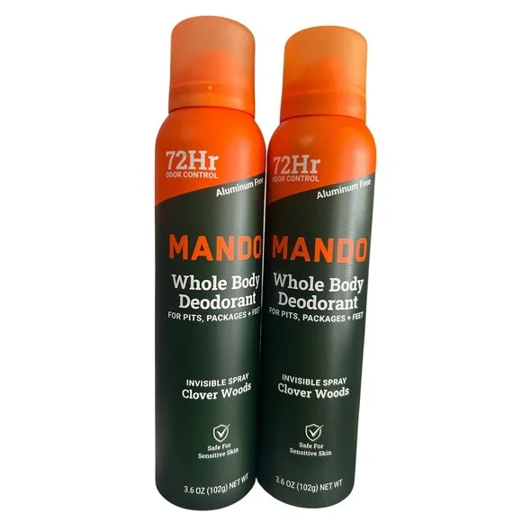 2 Mando Whole Body Deodorant Invisible Spray Clover Woods 3.6oz  Aluminum Free