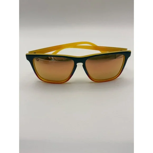 Knockaround Sunglasses Yellow Orange Frame Mirror Lens Logo K‎ on Lens