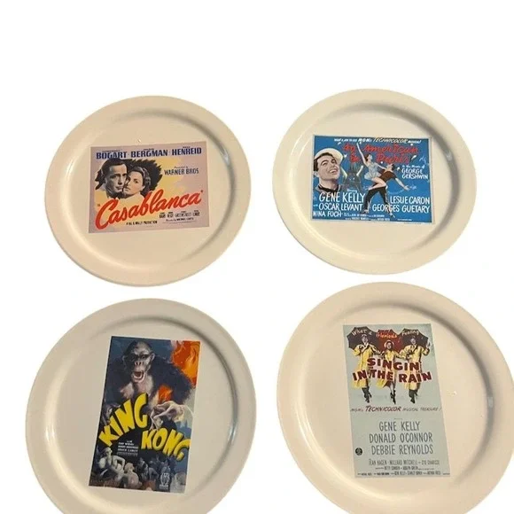 Pottery Barn Hollywood Movie Poster Cocktail Plates Set 4 Casablanca gene kelly‎