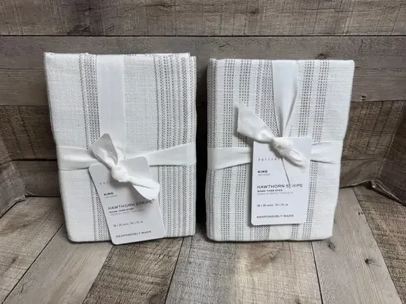 NWT Pottery Barn Hawthorn Stripe Shams King Taupe