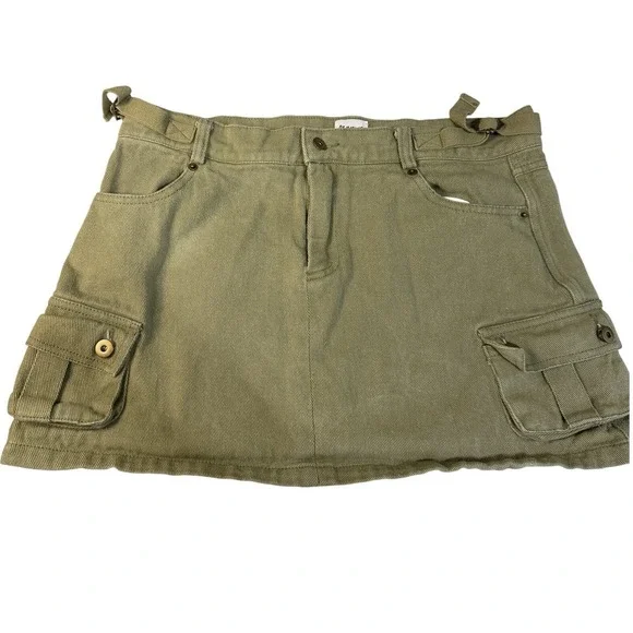 Princess Polly Olive Green Cargo Mini Skirt Womens US 8 Side Buckles Utility Y2K