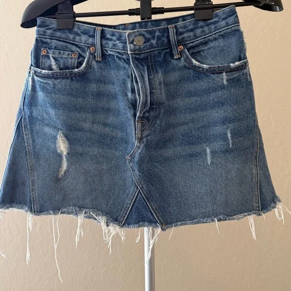 GRLFRND Distressed Blue Mini Skirt