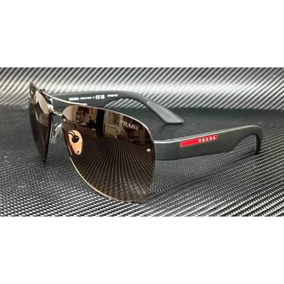New! Prada Gunmetal Brown Mens 64mm Sunglasses