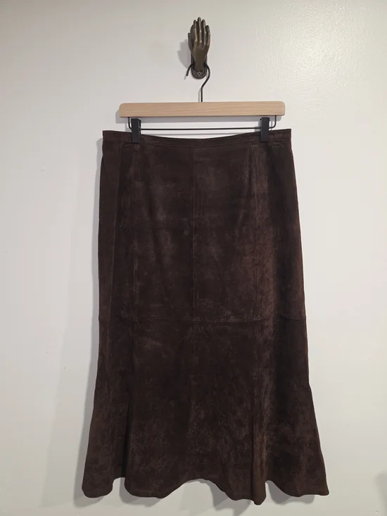 Roth LeCover California Vintage 100% Brown Leather Midi Skirt Women's Size 10
