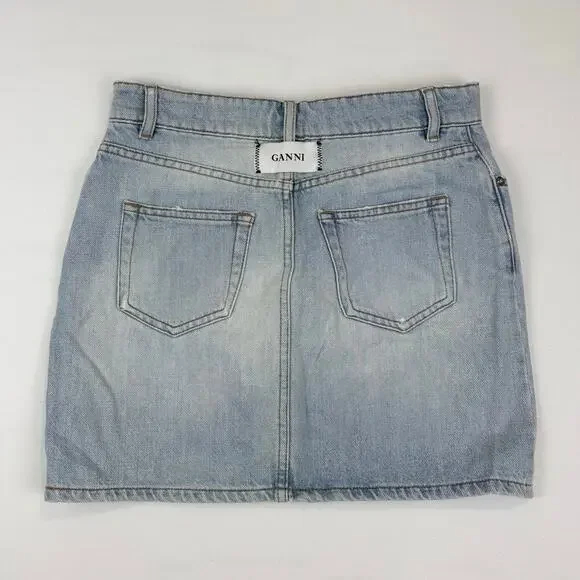 GANNI Denim Mini Skirt Size 34 (XS/US 2) Blue Jean Y2K Scandinavian