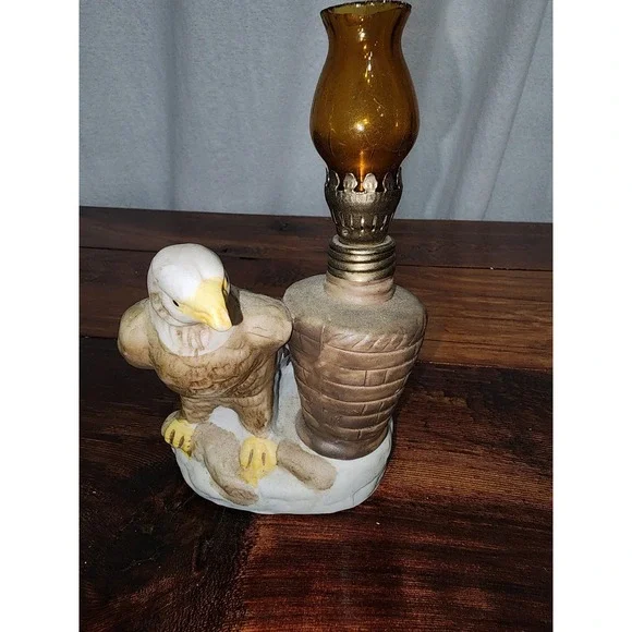 Eagle  Lamp Kerosene‎ Mini Amber Glass Vintage