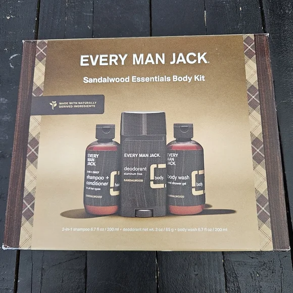 Every Man Jack NWT Sandalwood Essentials Body Kit Men's Gift Set Shampoo