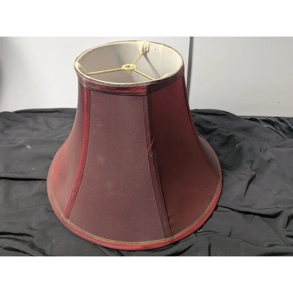 Vintage Pair of Burgundy Red Fabric Lamp Shades Bell Shape Brass Spider Fitter