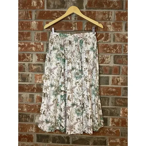 VTG Herman Geist Monkey Print A-line Skirt Size 2 Cream Beach Resort Designer