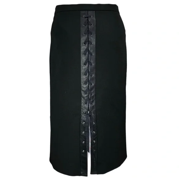 BCBG MaxAzria Knee Length Pencil Skirt Women's Black Lace Up Corset Back Sz 8
