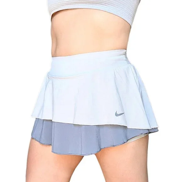 Nike women's dri fit grey two tone layered flouncy woven high rise skort size S