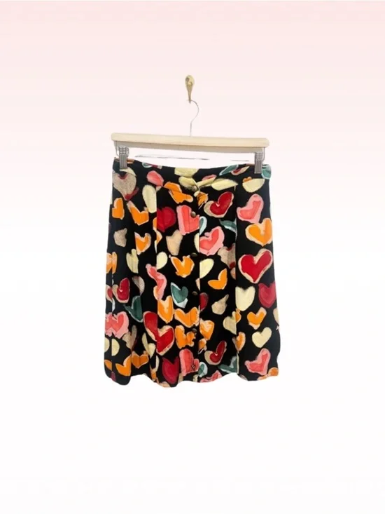 TERRY WARD Vintage Heart Print Button Skirt (Sz L)