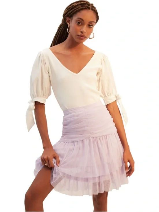 Anthropologie Maeve Lilac Tiered Tulle Mini Skirt