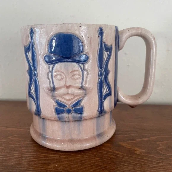 Vintage 70s Mustache Man Shaving Cream Mug Cup Ceramic Artisan‎ Made 1970s