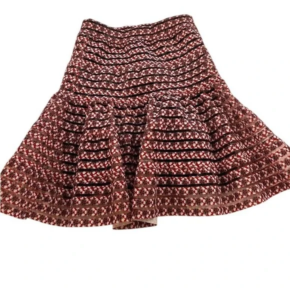 Maje‎ Jezabel Red Floral Striped Tiered Ruffle Mini Skirt Size 34 US XS