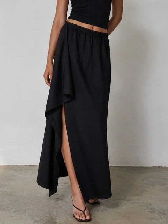 Zoran NWOT 100% wool Black Asymmetrical draped High slit Maxi Skirt made in USA