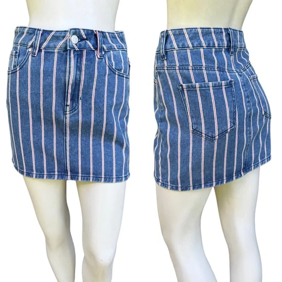 PacSun Denim Red & White Striped Mini Skirt | Size: 24