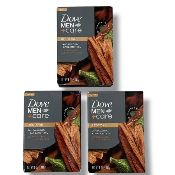 Dove MenCare Restore Sandalwood  Cardamom Oil Cleansing Bar 5 oz Lot of 3