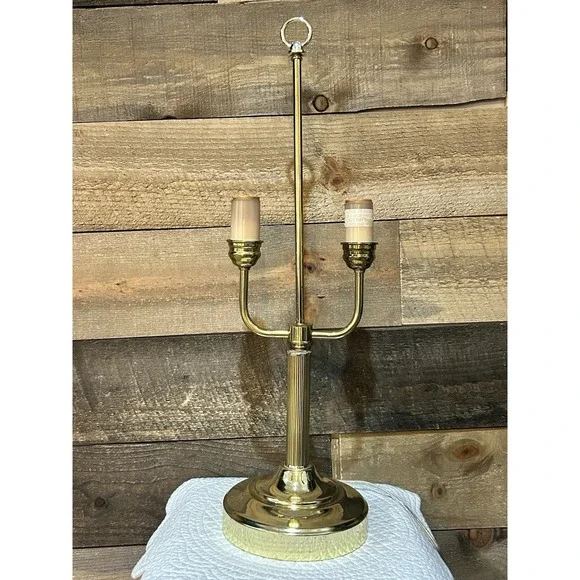 Vintage Brass Bouillotte Double Arm Student Library Table/Desk Lamp 19.75