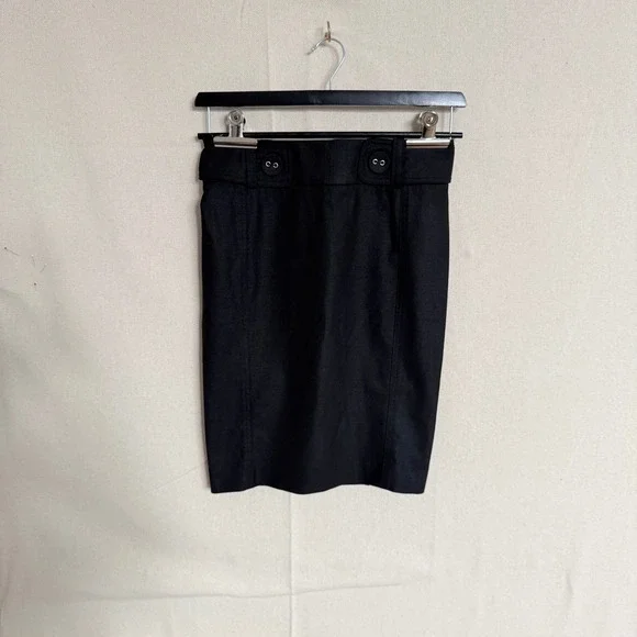 Bebe Black Pencil Skirt Button Waist Detail‎ Career Workwear Size 2