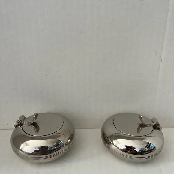 2 Vtg Pottery Barn Silverplated Round Candle Holder/Ash Tray from Pottery Barn