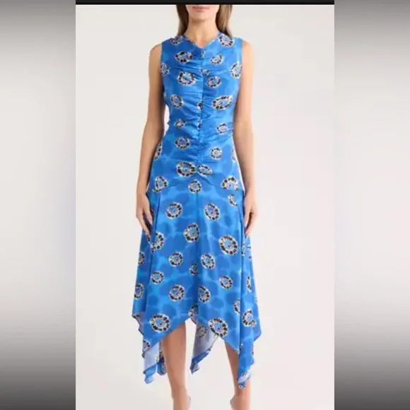 MELLODAY Blue Floral Asymmetrical Midi Skirt