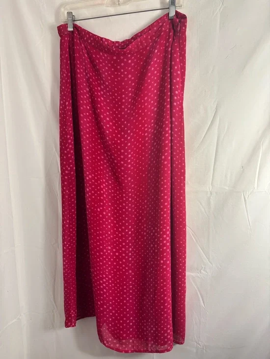VTG‎ Fuschia Polka Dot Boho Funky Romantic Maxi Skirt Size L