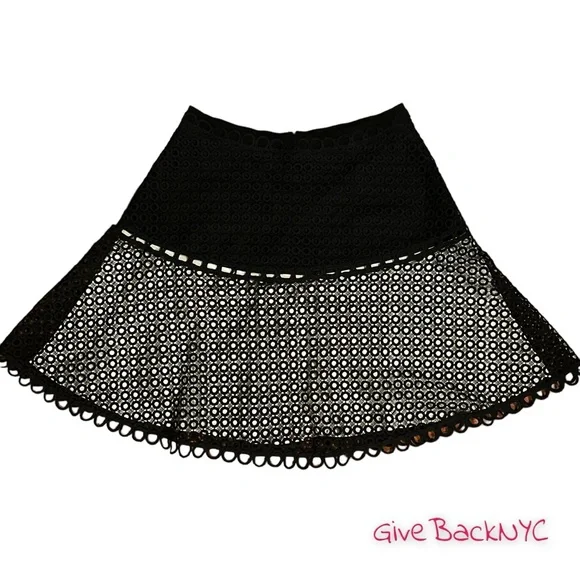 Elie Tahari Black Eyelet A-Line Skirt Size 12