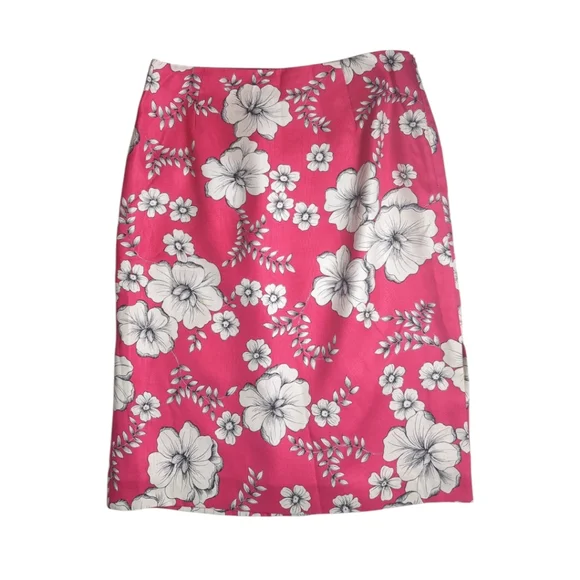 Ann Taylor LOFT 100% Silk Pink Floral Pencil Skirt Sz 6